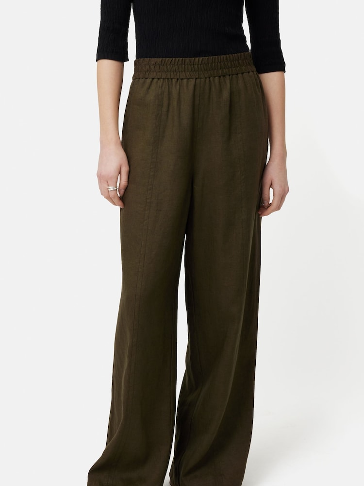 Jigsaw Green 100% Linen Wide Leg Trousers - Image 1 of 6