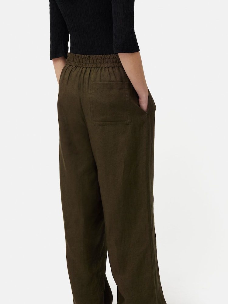 Jigsaw Green 100% Linen Wide Leg Trousers - Image 2 of 6