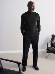 Black Regular Fit Signature 100% Merino Textured Quarter Zip Jumper - Image 1 of 8