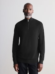 Black Regular Fit Signature 100% Merino Textured Quarter Zip Jumper - Image 2 of 8