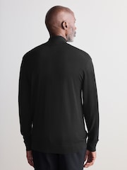 Black Regular Fit Signature 100% Merino Textured Quarter Zip Jumper - Image 3 of 8