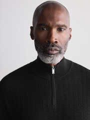 Black Regular Fit Signature 100% Merino Textured Quarter Zip Jumper - Image 5 of 8