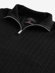 Black Regular Fit Signature 100% Merino Textured Quarter Zip Jumper - Image 8 of 8