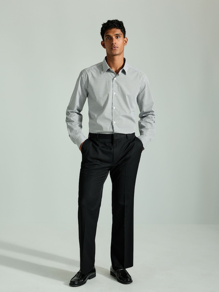 White/Green Geometric Regular Fit Long Sleeve Single Cuff Printed Easy Care Formal Shirt - Image 2 of 9