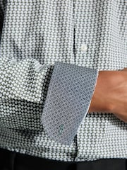 White/Green Geometric Regular Fit Long Sleeve Single Cuff Printed Easy Care Formal Shirt - Image 5 of 9