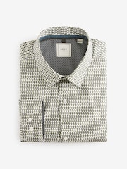 White/Green Geometric Regular Fit Long Sleeve Single Cuff Printed Easy Care Formal Shirt - Image 7 of 9