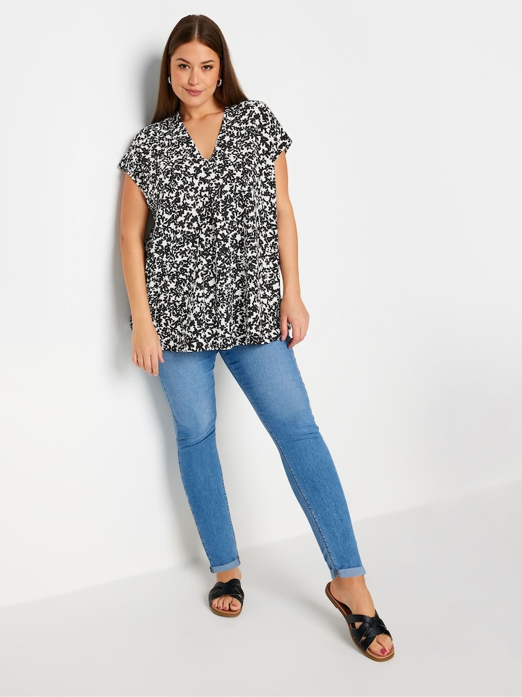 Yours Curve Black Pleated Grown On Sleeve T-Shirt - Image 2 of 5
