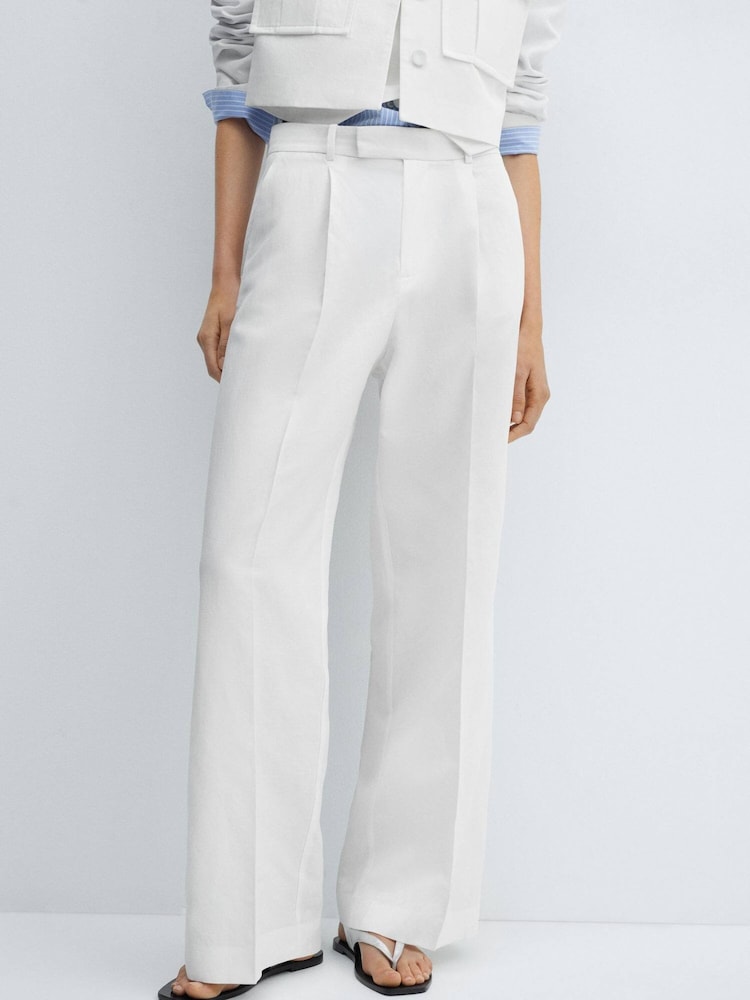 Mango White Straight Leg Trousers - Image 1 of 7