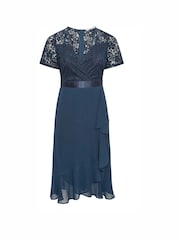 Yours Curve Blue Lace Wrap Ruffle Midi Dress - Image 2 of 2