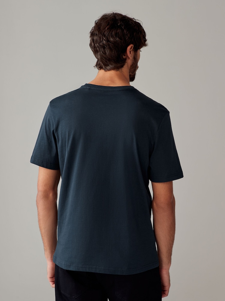 Navy Blue Reindeer Christmas 100% Cotton T-Shirt - Image 2 of 3
