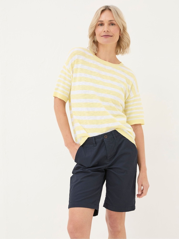 FatFace Yellow Sorbet Linen Stripe Knit T-Shirt - Image 1 of 5