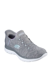 Skechers Grey Pink Womens Slip In Summits Dazzling Haze Trainers - Image 1 of 3