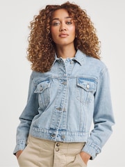 Simply Be Blue Cropped Denim Jacket - Image 1 of 4