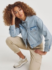 Simply Be Blue Cropped Denim Jacket - Image 2 of 4