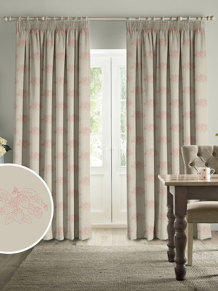 Sophie Allport Pink Red Vector Strawberry Made to Measure 100% Cotton Curtains - Image 1 of 6