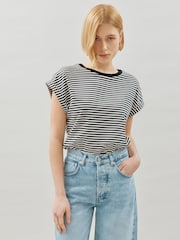 Albaray 100% Cotton Stripe Roll Sleeve Black T-Shirt - صورة 1 من 5