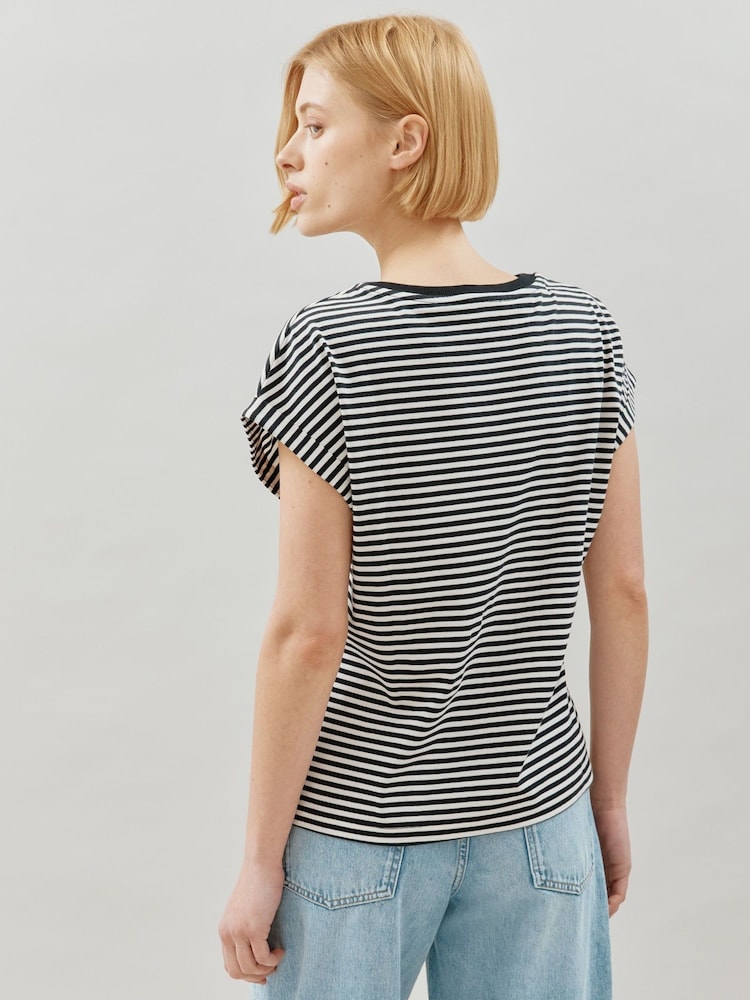 Albaray 100% Cotton Stripe Roll Sleeve Black T-Shirt - صورة 2 من 5