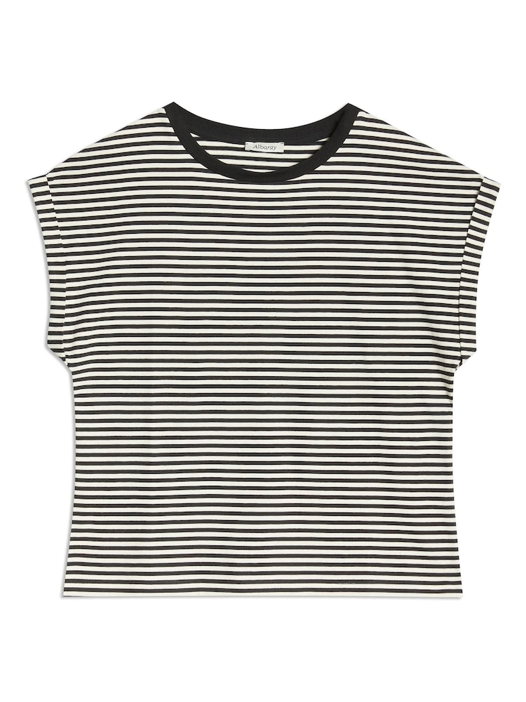 Albaray 100% Cotton Stripe Roll Sleeve Black T-Shirt - صورة 5 من 5