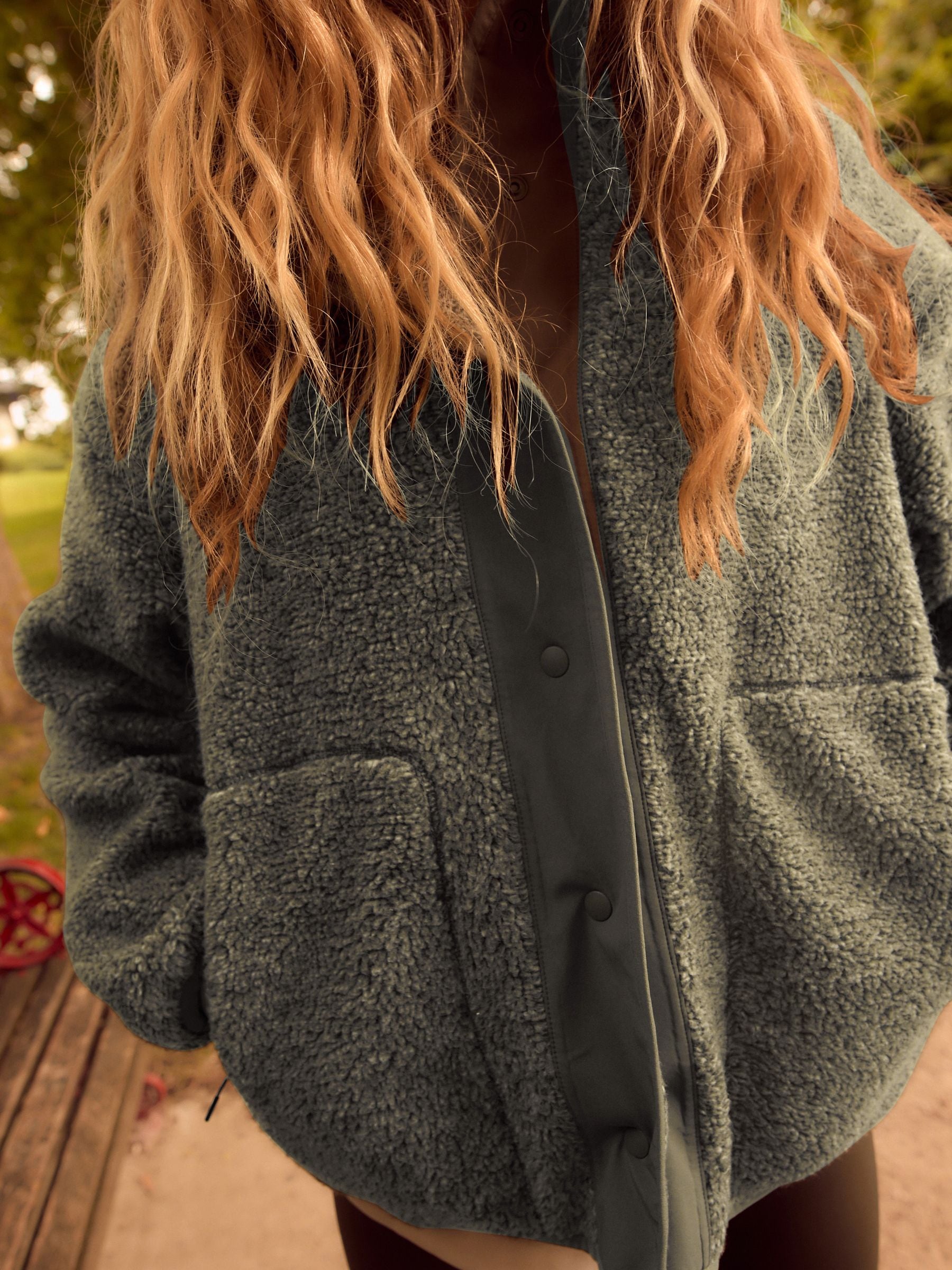 Buy Khaki Green Woven Mix Teddy Borg Fleece Popper Front Jacket from Next  Luxembourg