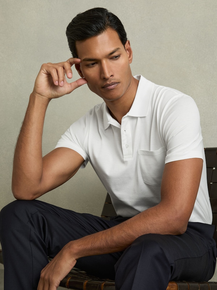 Reiss White Austin Mercerised Cotton Polo Shirt - Image 1 of 7