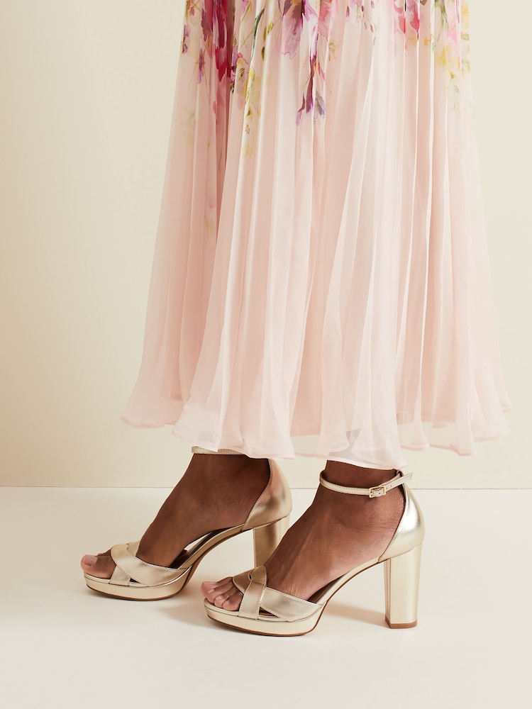 Phase Eight Metallic Leather Cross-Over Platform Sandals - Image 4 of 4 Phase Eight Metallic Leather Cross-Over Platform Sandals - Image 4 of 4