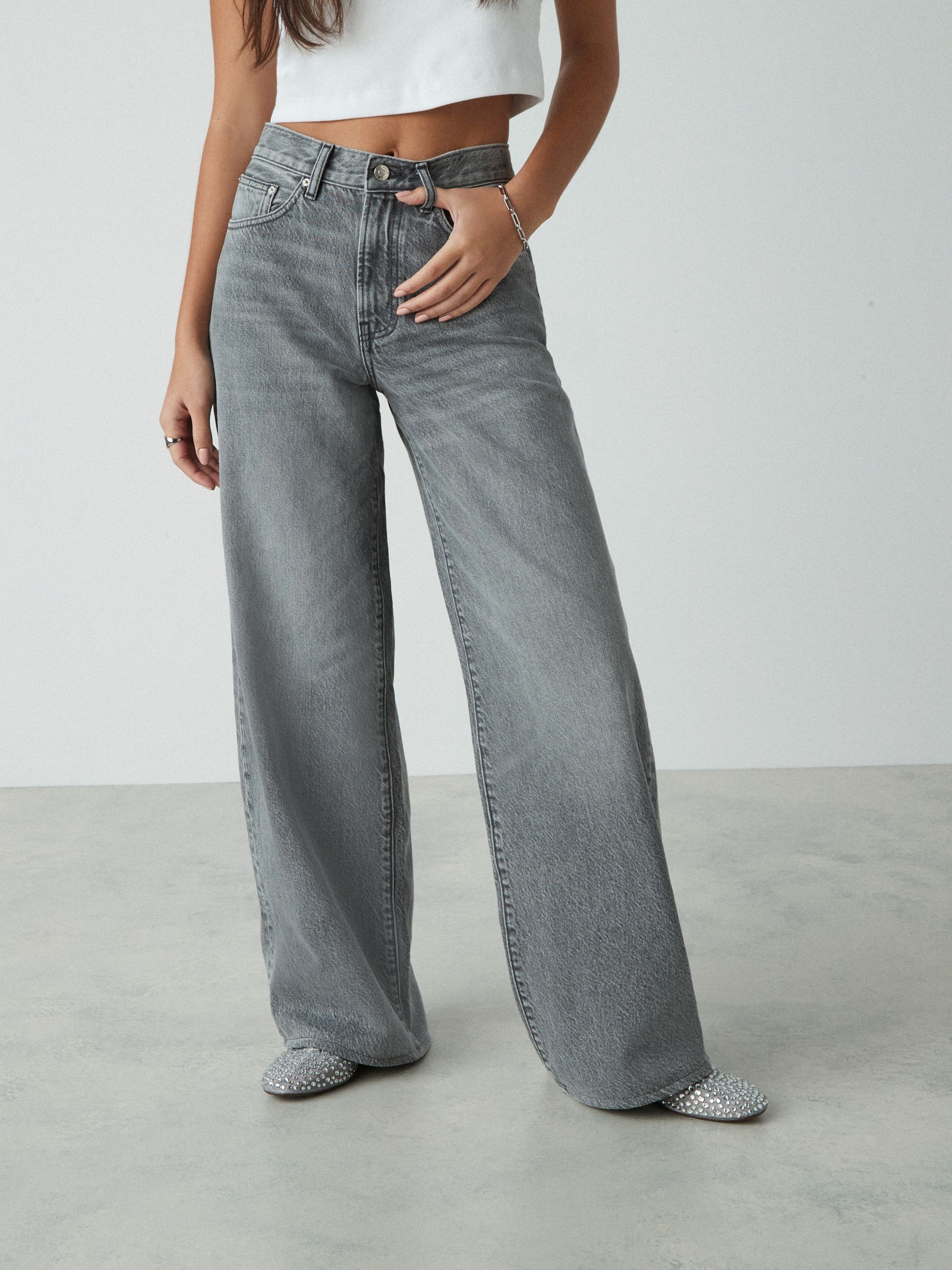 Buy Grey Rigid Wide Leg 100% Cotton Jeans from Next USA Buy Grey Rigid Wide Leg 100% Cotton Jeans from Next USA