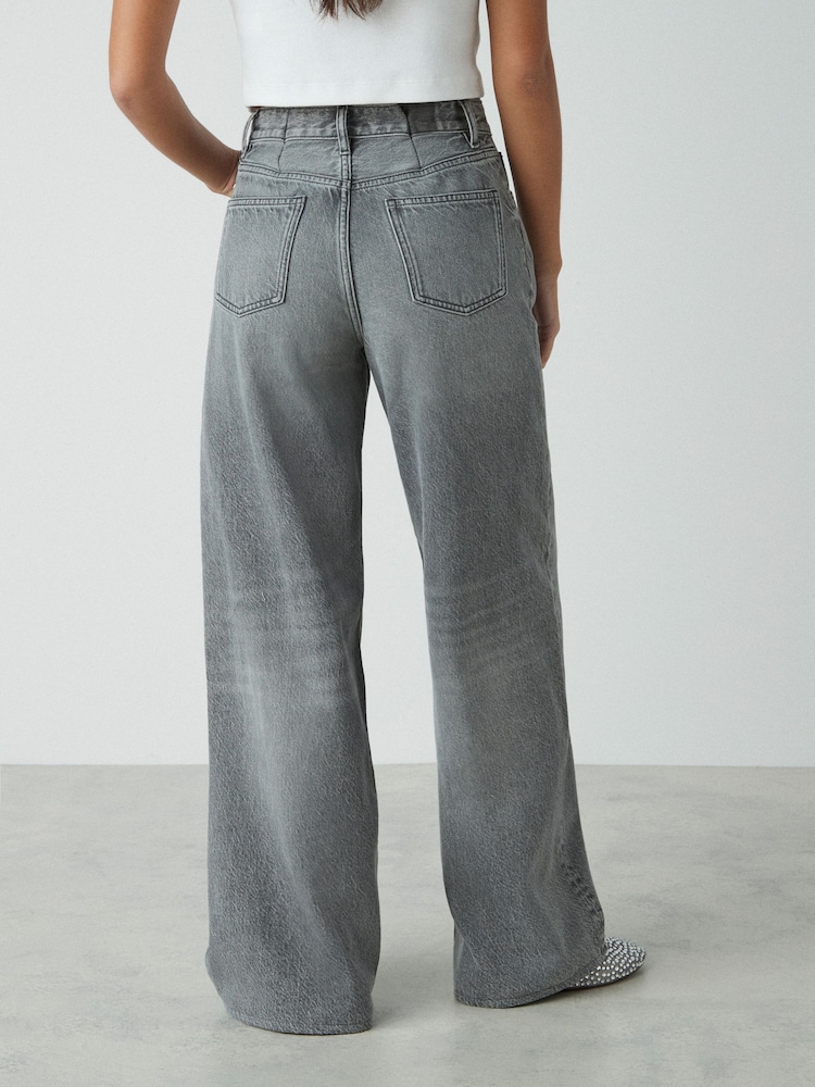 Grey Rigid Wide Leg 100% Cotton Jeans - Image 3 of 5