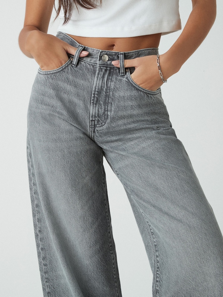 Grey Rigid Wide Leg 100% Cotton Jeans - Image 4 of 5