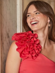 Sosandar Pink One Shoulder Corsage Detail Jersey Midi Dress - Image 5 of 5