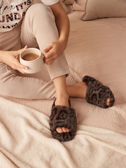 Animal Faux Fur Open Slider Slippers - Image 1 of 7