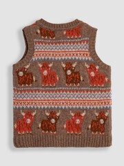 JoJo Maman Bébé Mocha Brown Highland Cow Knit FairIsle Pattern Tank Top - Image 2 of 3