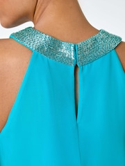Roman Blue Embellished Collar Frilled Chiffon Dress - Image 5 of 5