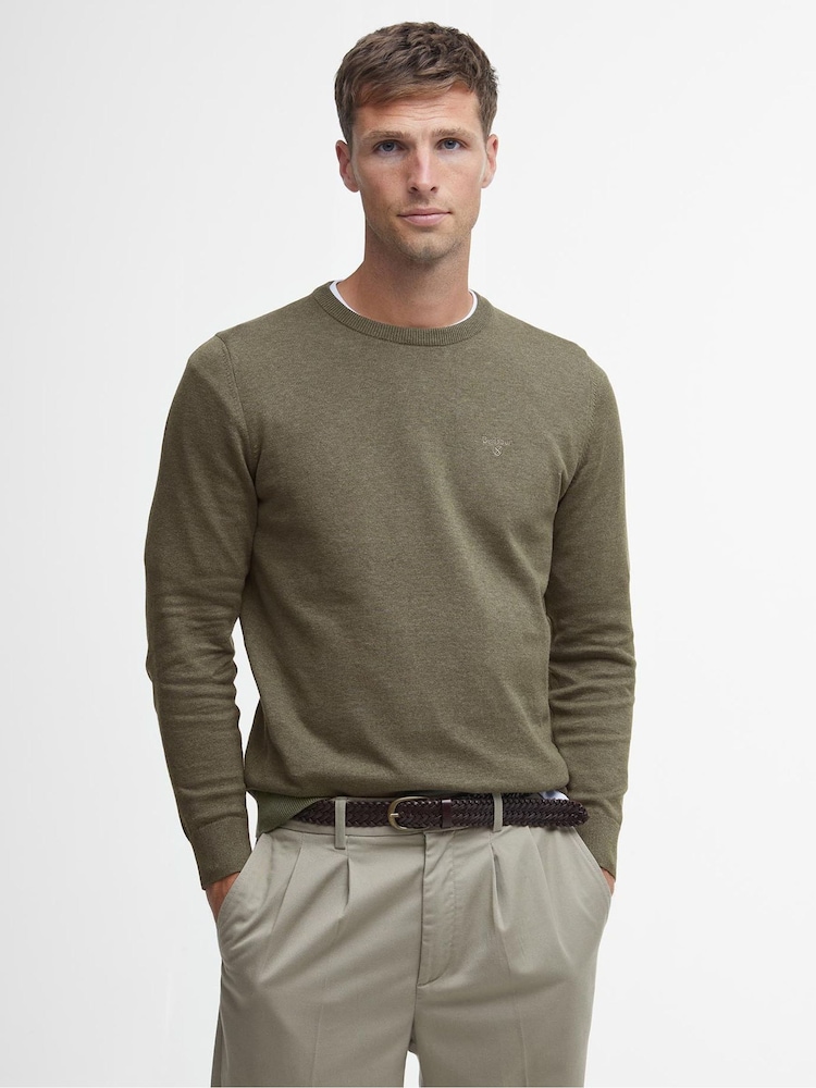 Barbour® Green Mens 100% Cotton Pima Crew Neck Jumper - Image 1 of 6
