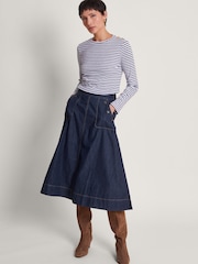 Monsoon Blue 100% Cotton Harper Denim Skirt - Image 1 of 5