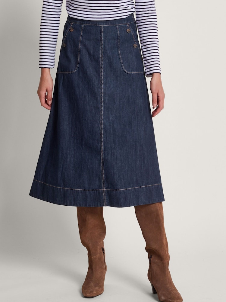 Monsoon Blue 100% Cotton Harper Denim Skirt - Image 2 of 5