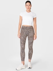 Sweaty Betty Brown Luxe Leopard Print 7/8 Length Aerial Core Workout Leggings - Image 4 of 8