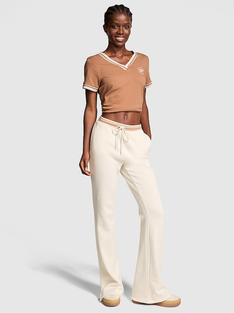 Victoria's Secret PINK White Shell Knitted Flare Fleece Joggers - Image 1 of 3
