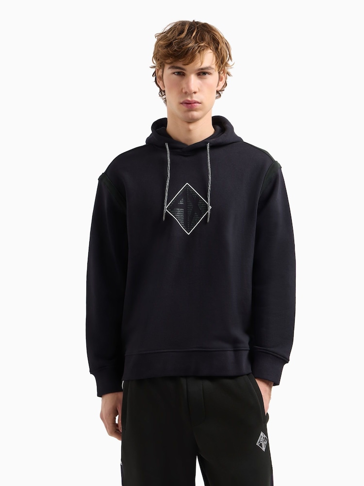 Armani Exchange Navy Panel Logo 100% Cotton Hoodie - Image 1 of 4