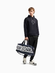 Armani Exchange Navy Panel Logo 100% Cotton Hoodie - Image 3 of 4