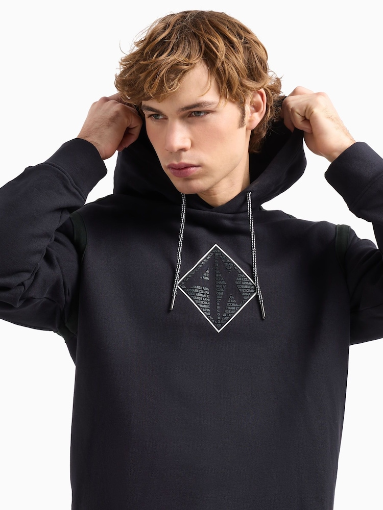 Armani Exchange Navy Panel Logo 100% Cotton Hoodie - Image 4 of 4