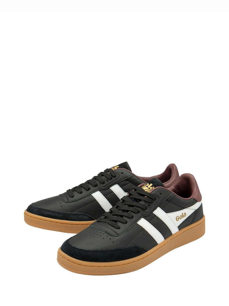 Gola Black Mens Contact Leather Lace-Up Trainers - Image 2 of 4
