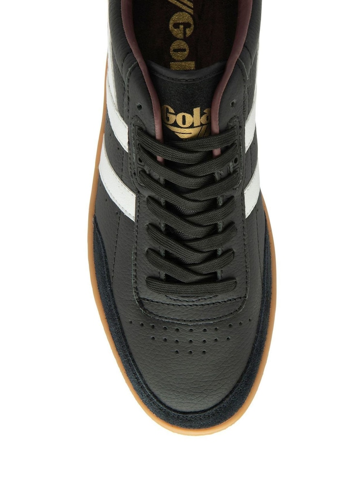 Gola Black Mens Contact Leather Lace-Up Trainers - Image 4 of 4