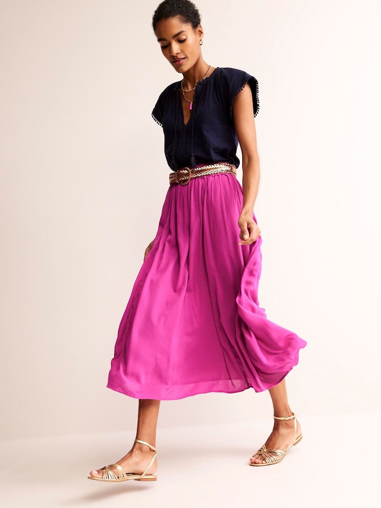 Boden Pink Crinkle Midi Skirt - Image 1 of 5