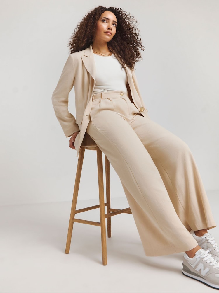 Simply Be Nude Linen Wide Leg Tailored Trousers - Image 1 of 4