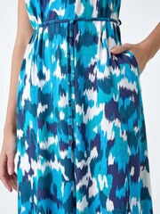 Roman Blue Abstract Print Tie Detail Stretch Midi Dress - Image 5 of 5