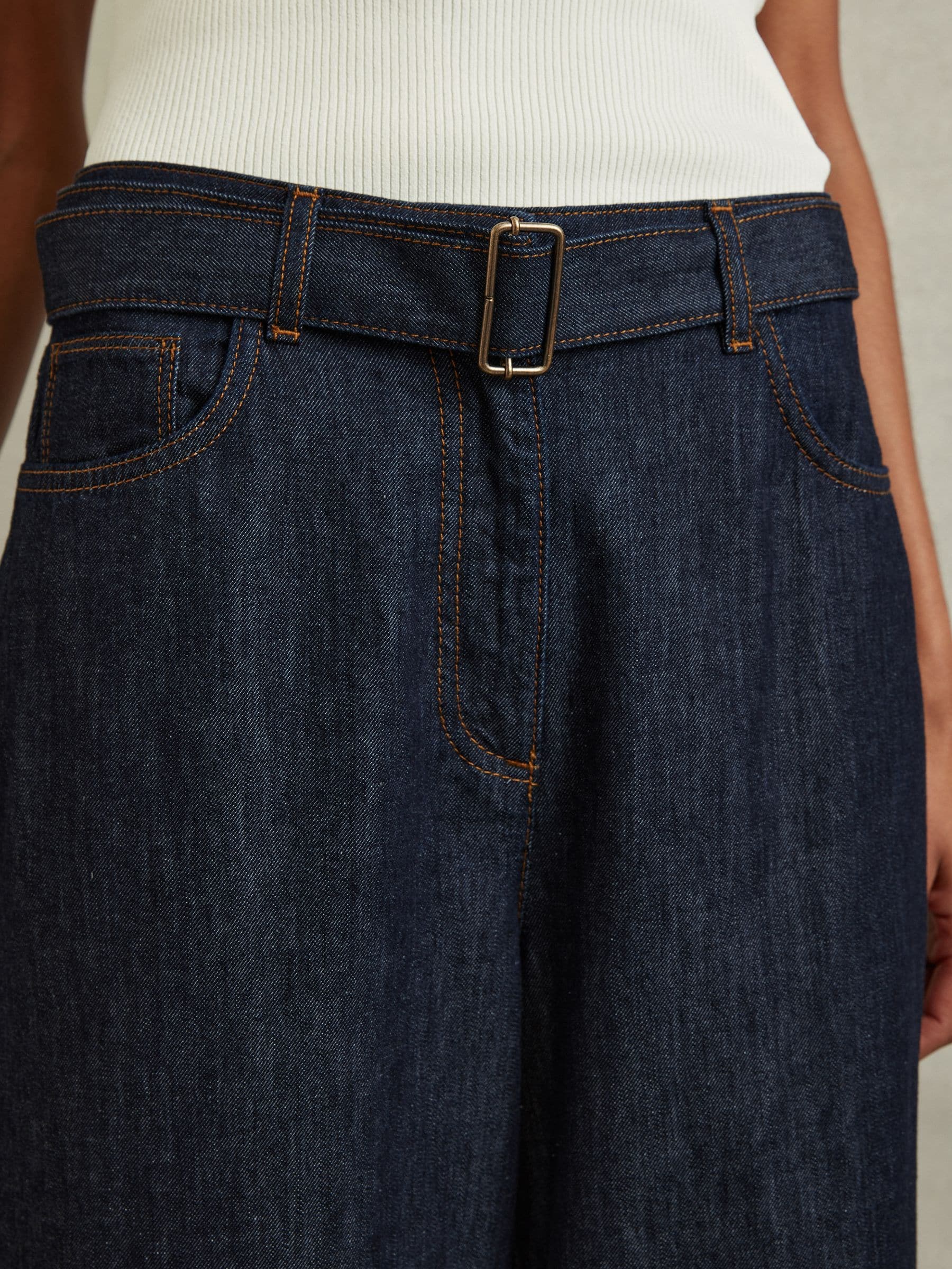 Buy Reiss Dark Blue Luca Belted Wide Leg Jeans from Next USA