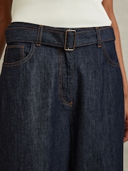 Reiss Dark Blue Luca Belted Wide Leg Jeans - Image 4 of 6