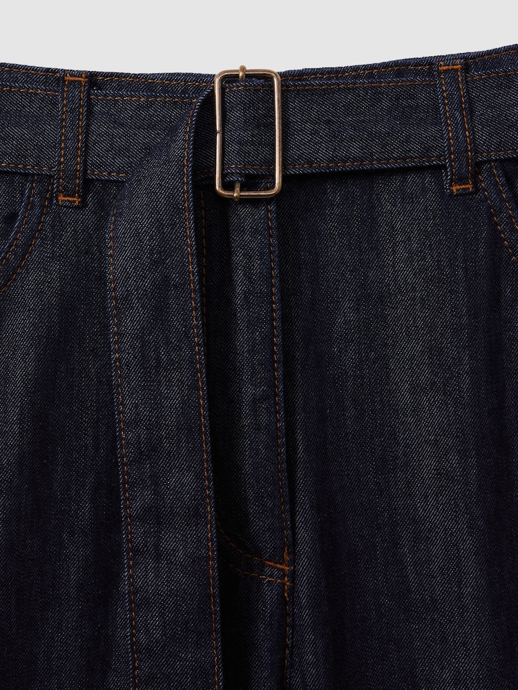 Reiss Dark Blue Luca Belted Wide Leg Jeans - Image 6 of 6