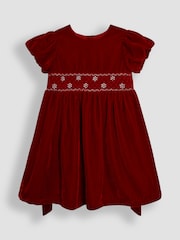 JoJo Maman Bébé Red Smock Waist Velvet Party Dress - Image 1 of 3