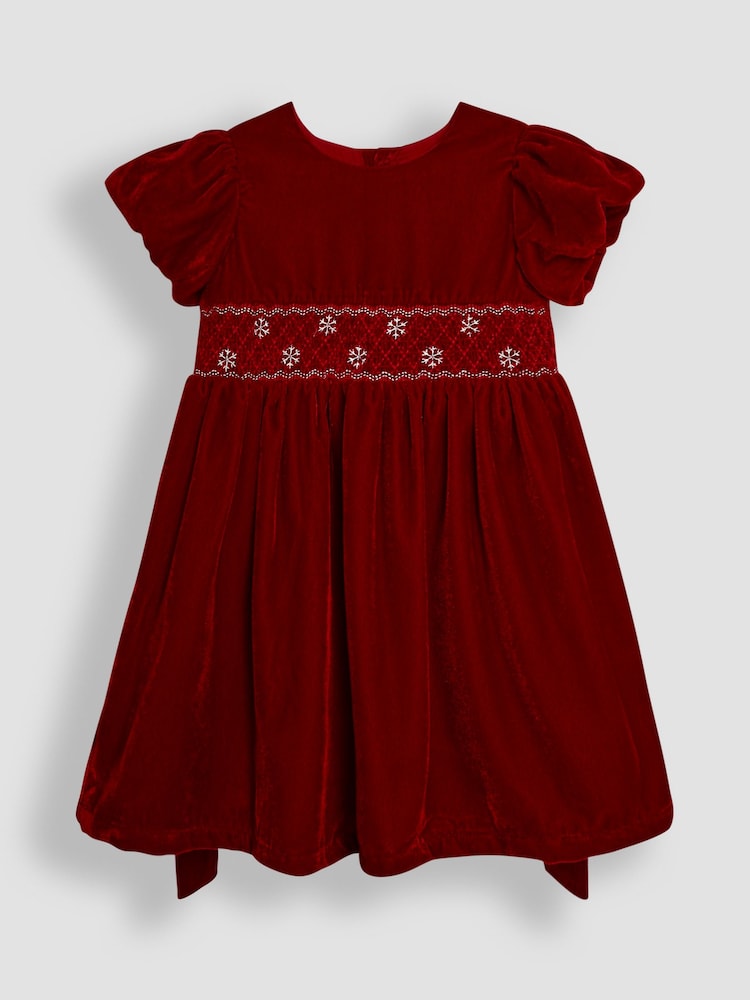 JoJo Maman Bébé Red Smock Waist Velvet Party Dress - Image 1 of 3